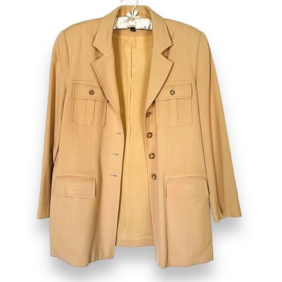 Vintage Kasper&Co. ASL Camel Single Breasted Flap Pocket Lined Wool Blazer - Picture 3 of 16